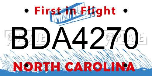 BDA4270 North Carolina License Plate