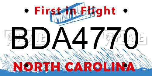 BDA4770 North Carolina License Plate