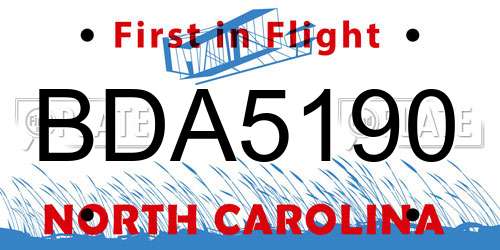 BDA5190 North Carolina License Plate
