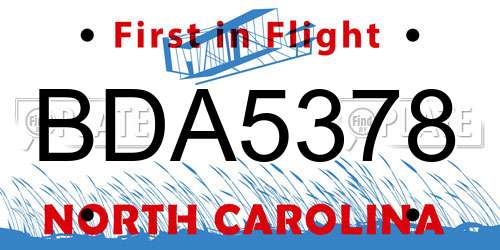 BDA5378 North Carolina License Plate