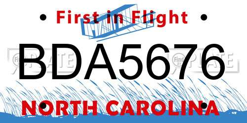 BDA5676 North Carolina License Plate