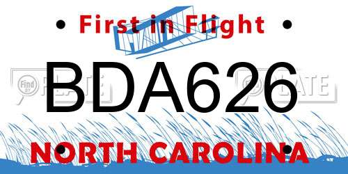 BDA626 North Carolina License Plate