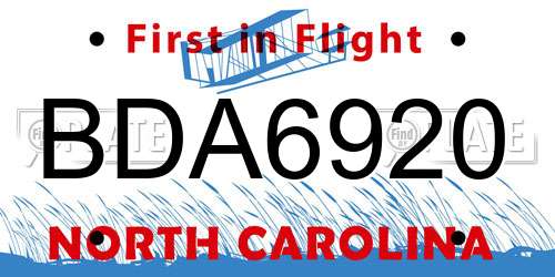 BDA6920 North Carolina License Plate