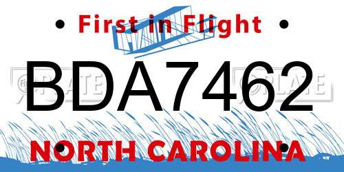 BDA7462 North Carolina License Plate