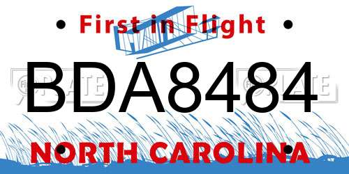 BDA8484 North Carolina License Plate