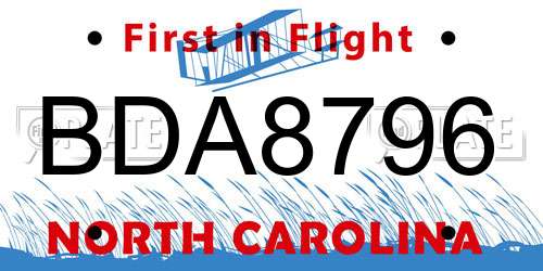 BDA8796 North Carolina License Plate