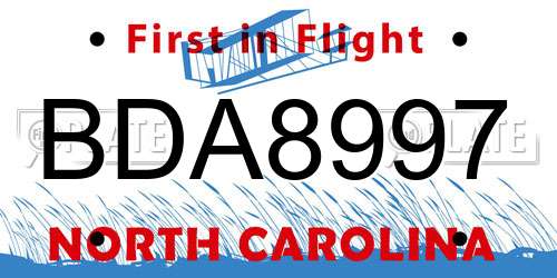 BDA8997 North Carolina License Plate