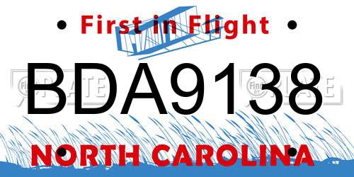 BDA9138 North Carolina License Plate