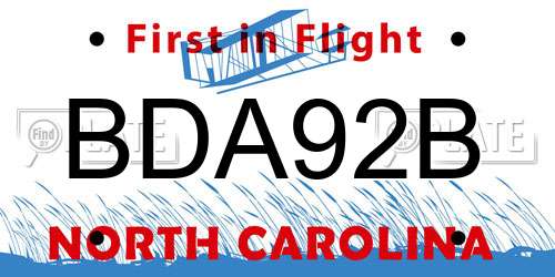 BDA92B North Carolina License Plate