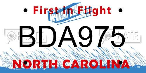 BDA975 North Carolina License Plate