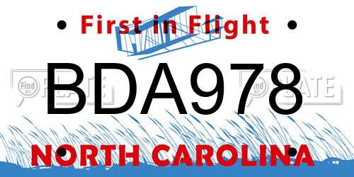 BDA978 North Carolina License Plate