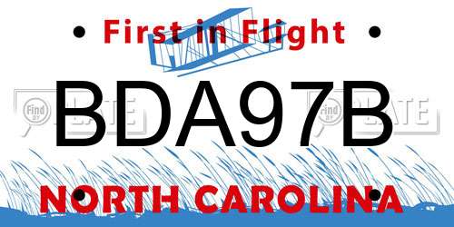 BDA97B North Carolina License Plate