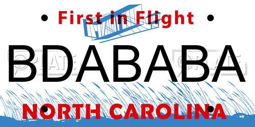 BDABABA North Carolina License Plate