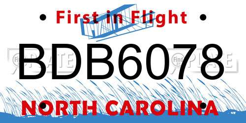 BDB6078 North Carolina License Plate