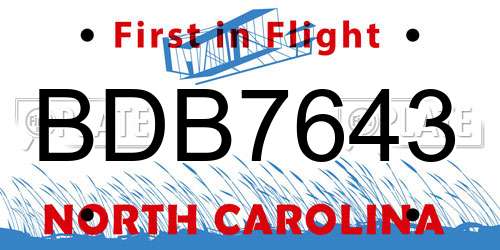 BDB7643 North Carolina License Plate