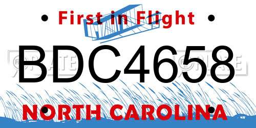 BDC4658 North Carolina License Plate