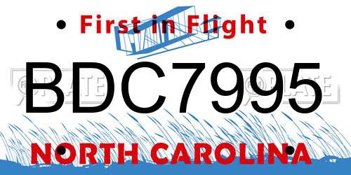 BDC7995 North Carolina License Plate