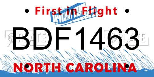 BDF1463 North Carolina License Plate