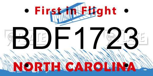 BDF1723 North Carolina License Plate