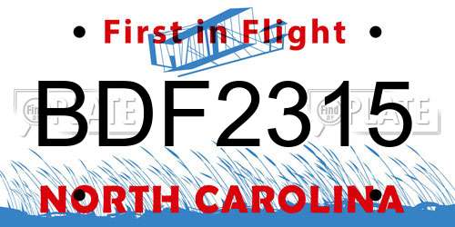BDF2315 North Carolina License Plate