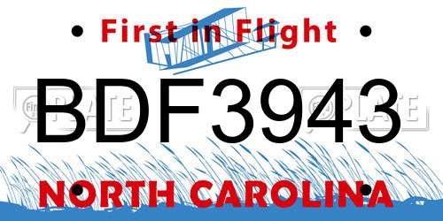BDF3943 North Carolina License Plate