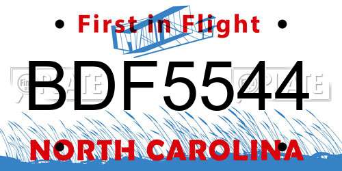 BDF5544 North Carolina License Plate