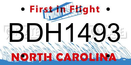 BDH1493 North Carolina License Plate