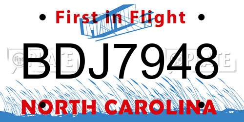BDJ7948 North Carolina License Plate