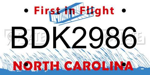 BDK2986 North Carolina License Plate