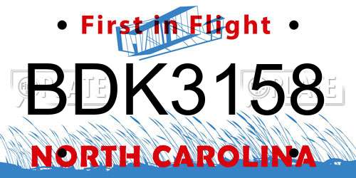BDK3158 North Carolina License Plate
