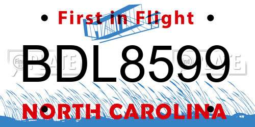 BDL8599 North Carolina License Plate