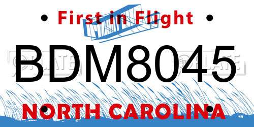 BDM8045 North Carolina License Plate