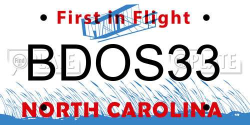 BDOS33 North Carolina License Plate