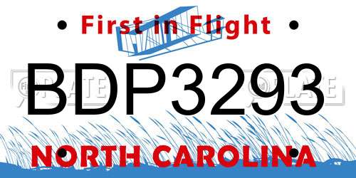 BDP3293 North Carolina License Plate