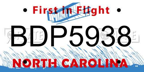 BDP5938 North Carolina License Plate