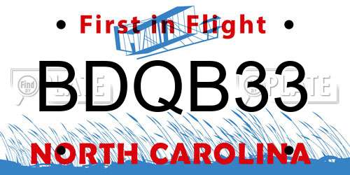 BDQB33 North Carolina License Plate