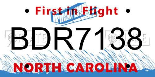 BDR7138 North Carolina License Plate