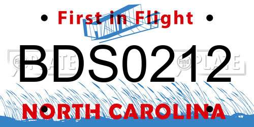 BDS0212 North Carolina License Plate