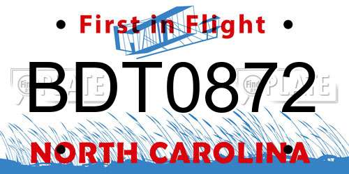BDT0872 North Carolina License Plate