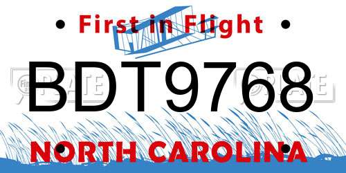 BDT9768 North Carolina License Plate