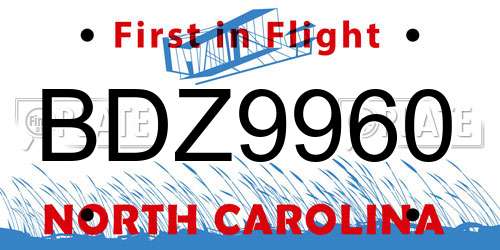 BDZ9960 North Carolina License Plate