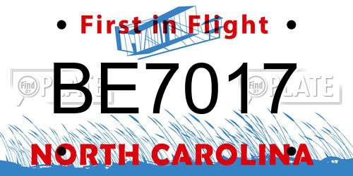 BE7017 North Carolina License Plate