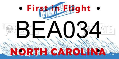 BEA034 North Carolina License Plate