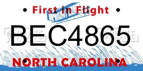 BEC4865 North Carolina License Plate