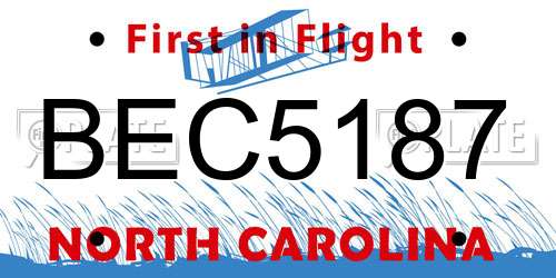 BEC5187 North Carolina License Plate