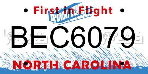 BEC6079 North Carolina License Plate