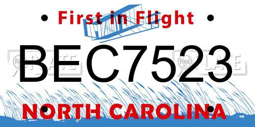 BEC7523 North Carolina License Plate