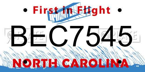 BEC7545 North Carolina License Plate