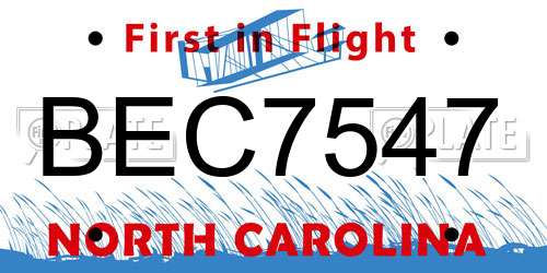 BEC7547 North Carolina License Plate