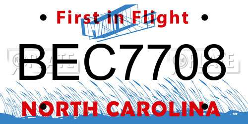 BEC7708 North Carolina License Plate